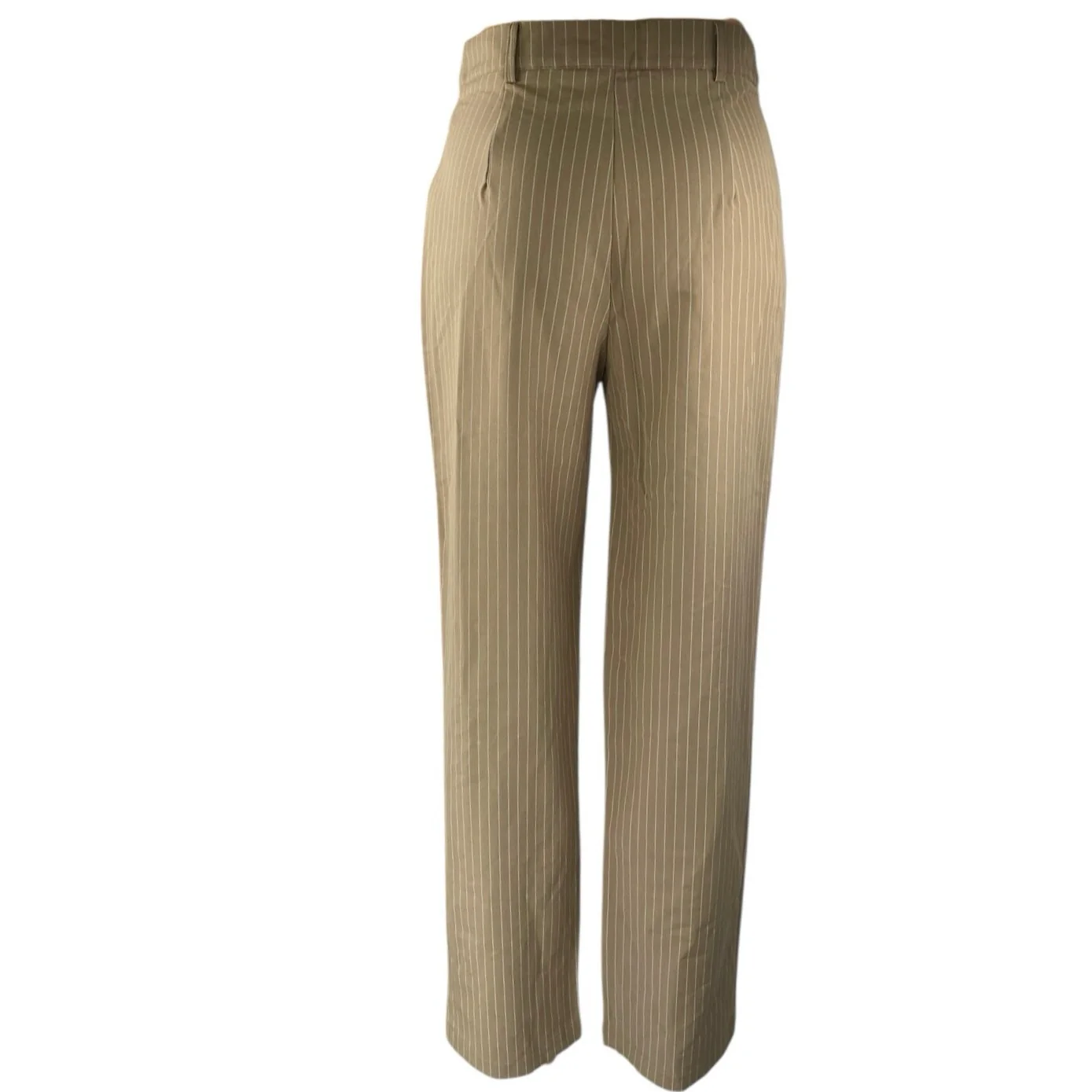 Princess Polly Women's Brown Tan Striped Pleated Straight Trousers Dress Pants 2 - Image 3