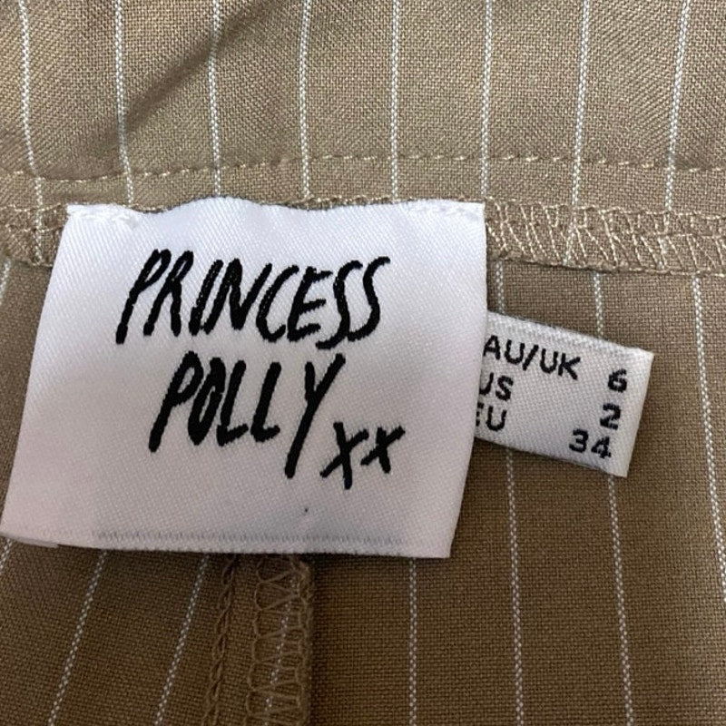 Princess Polly Women's Brown Tan Striped Pleated Straight Trousers Dress Pants 2 - Image 4