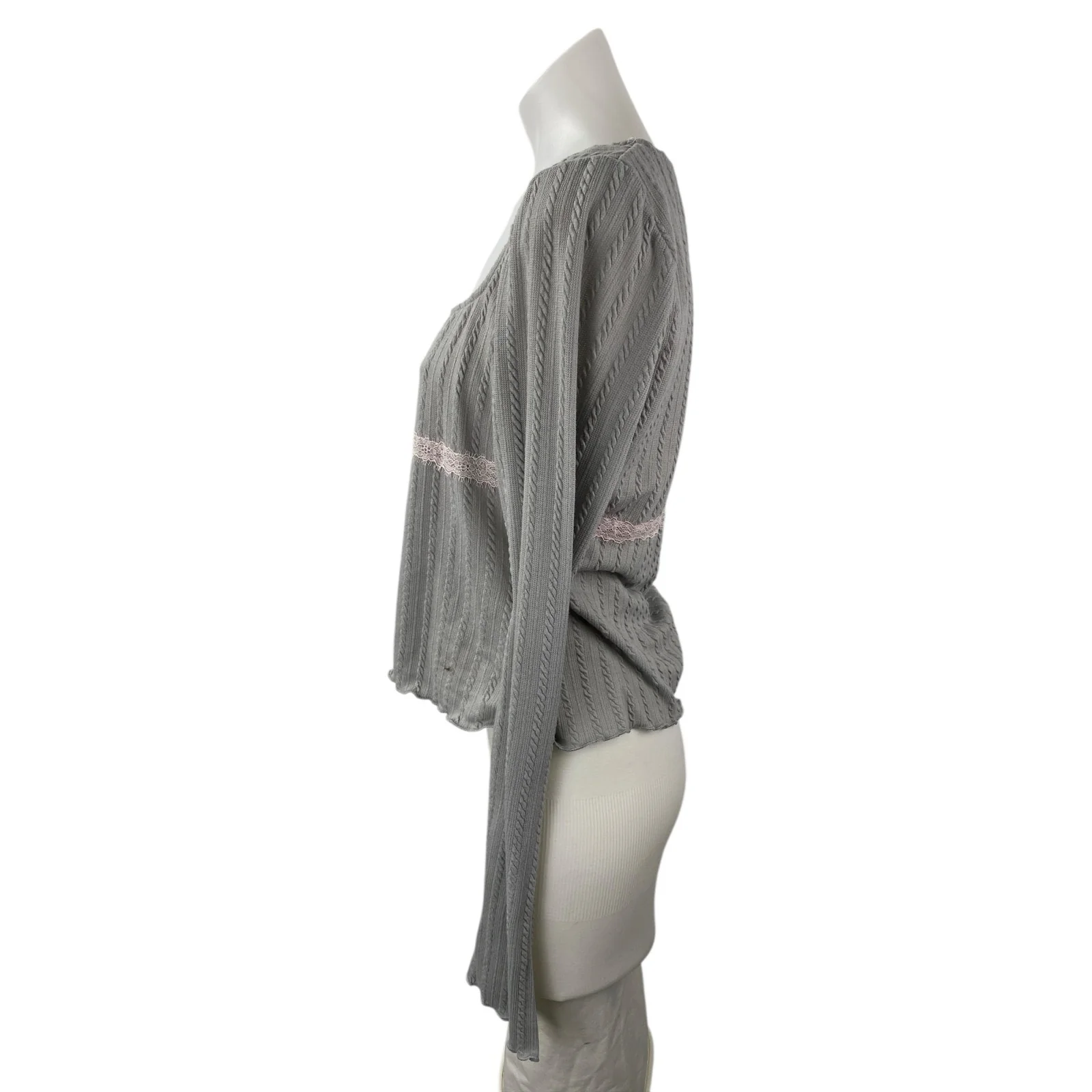 Princess Polly Women's Gray Floral Lace Trip Long Sleeve Boxy Blouse Top Size 10 - Image 3