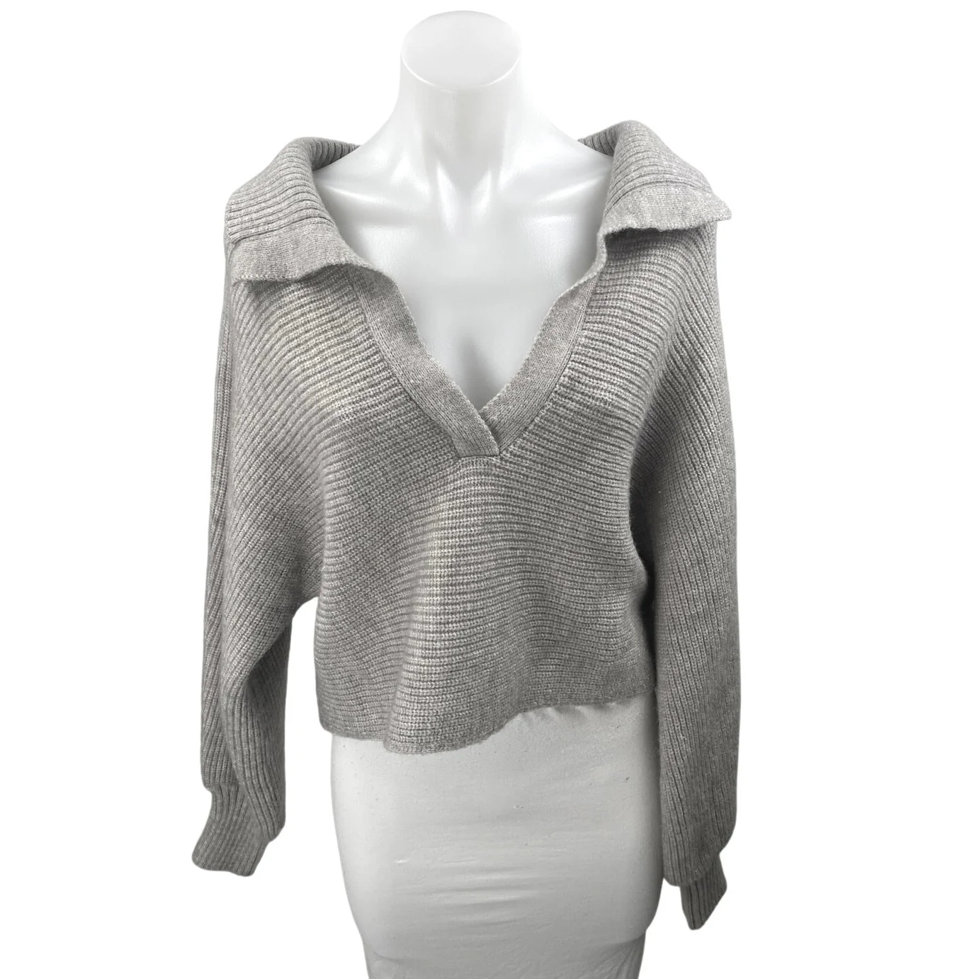 Princess Polly Women's Gray Long Sleeve V Neck Knit Polo Sweater Top Size M/L