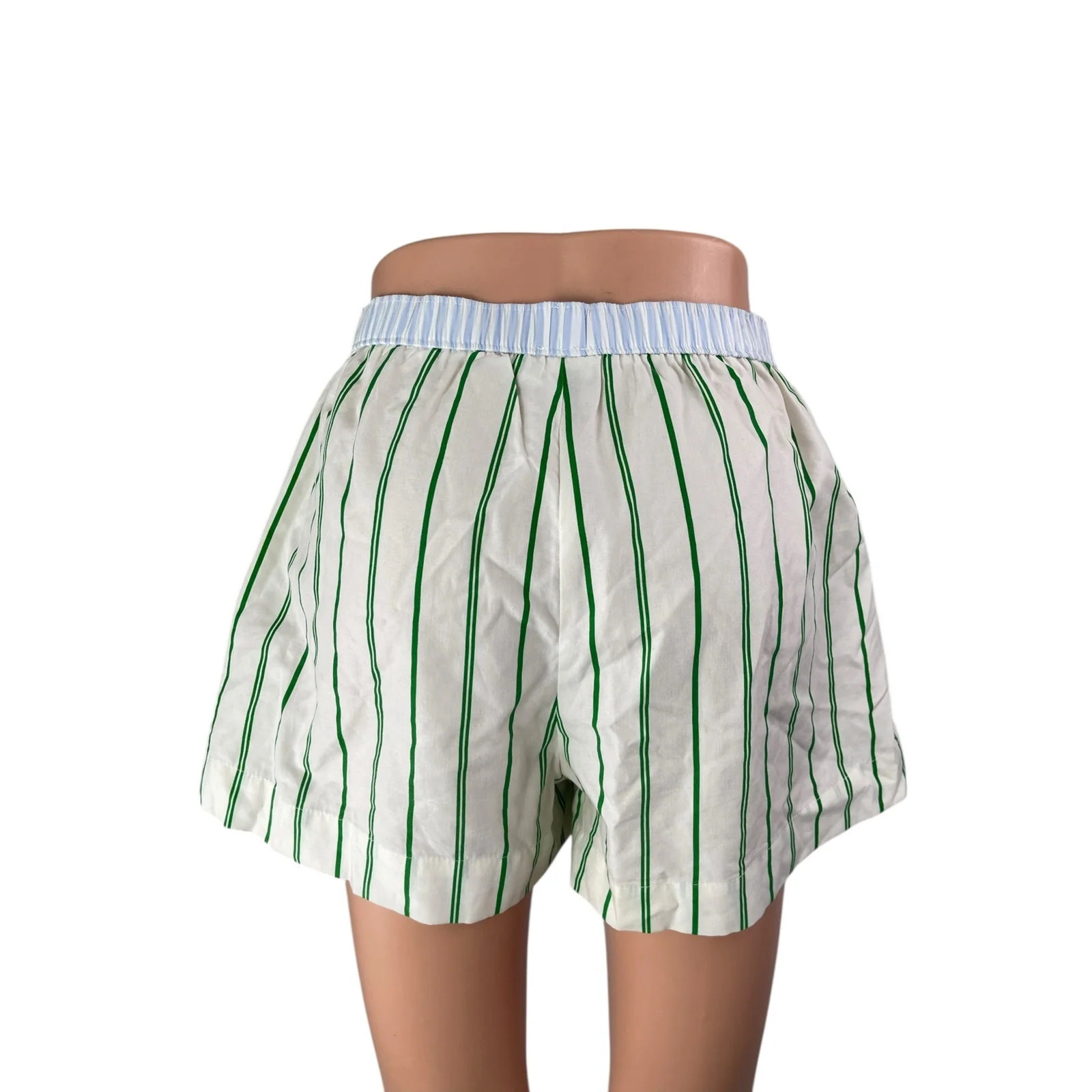 Princess Polly Women's Green Stripes High Rise Elastic Waist Sweat Shorts Size 4 - Image 2