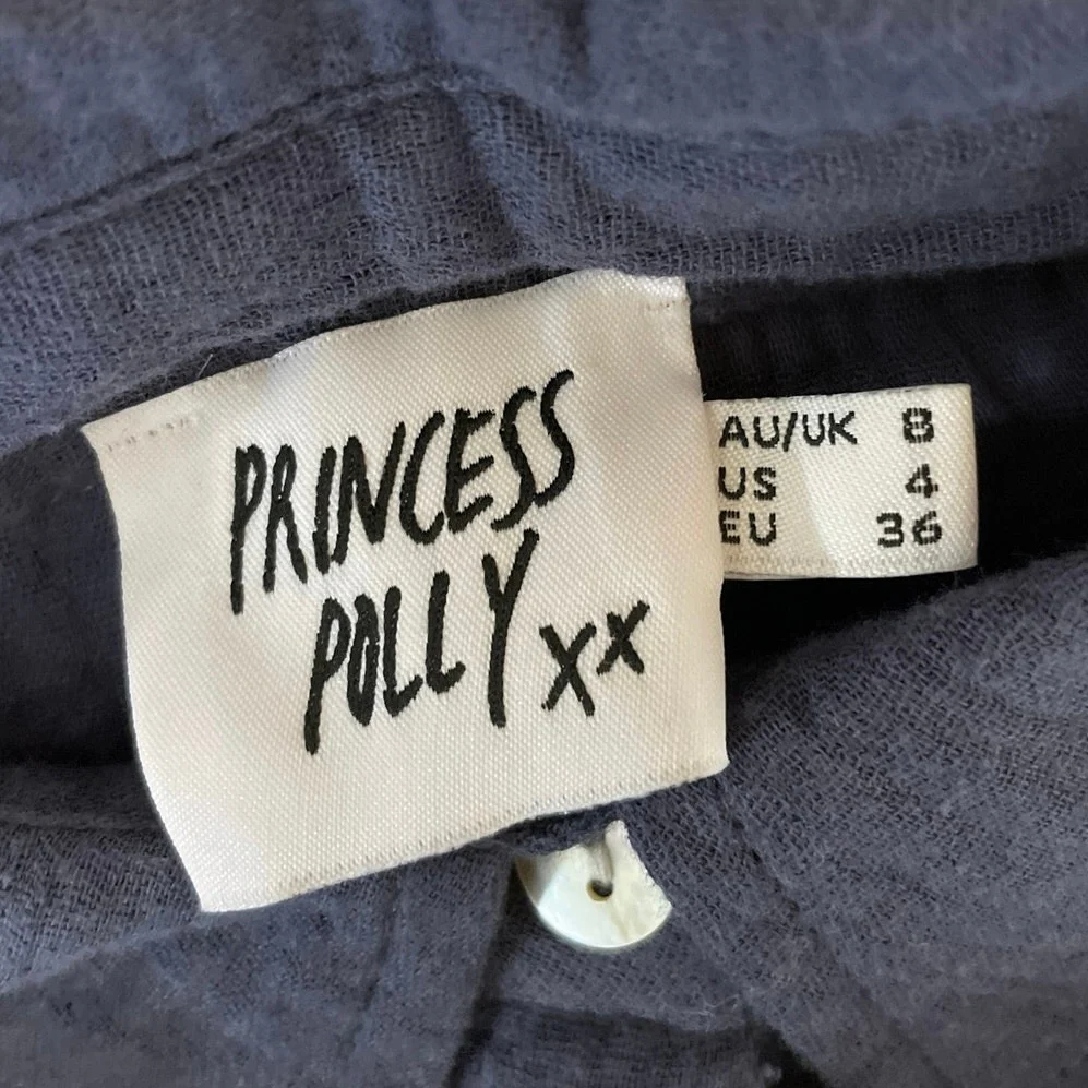 Princess Polly Women's Navy Blue Crinkle Long Sleeve Button Down Shirt Top Sz S - Image 5
