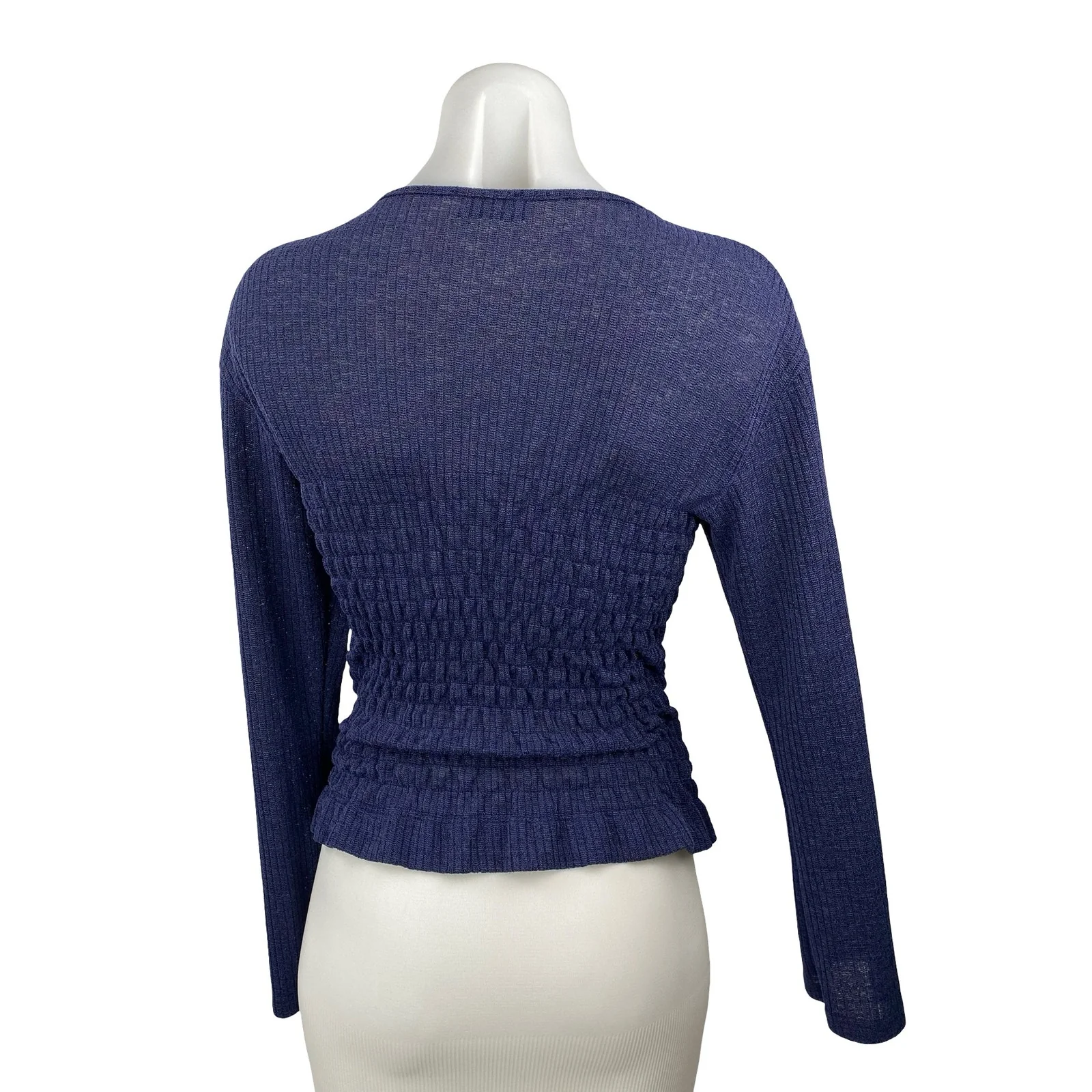 Princess Polly Women's Navy Blue Ribbed Knit Smocked Long Sleeve Sweater Top 2 - Image 4