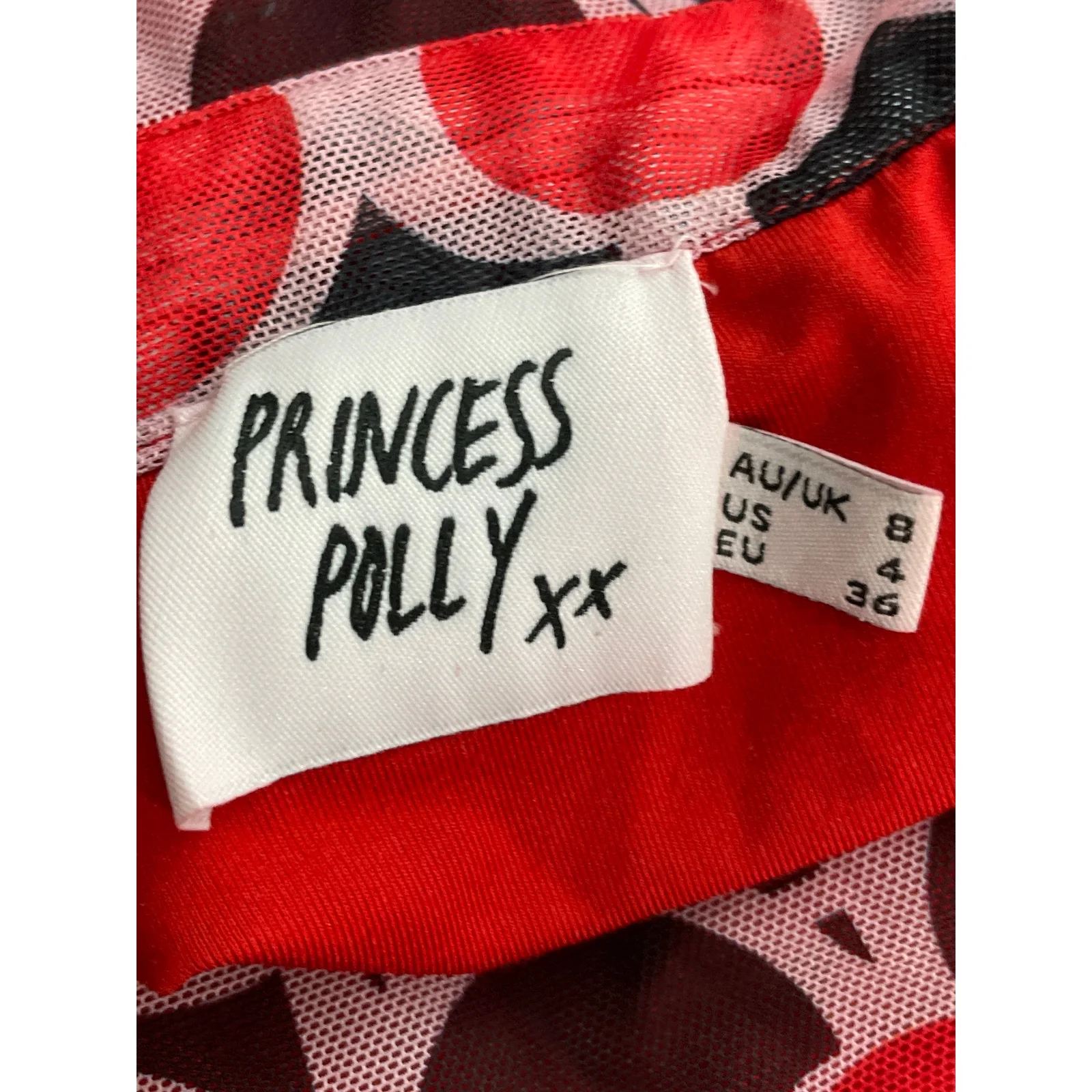 Princess Polly Women's Red Geometric Long Sleeve Button Down Shirt Blouse Top 4 - Image 6