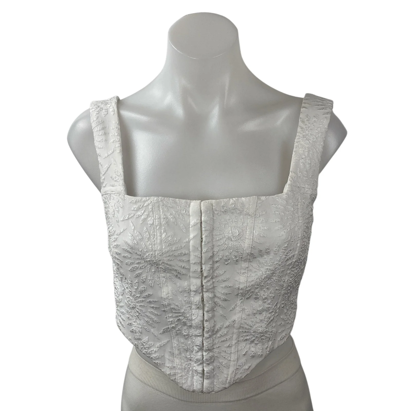 Princess Polly Women's White Corset Bustier Textured Sleeveless Cami Crop Top 6
