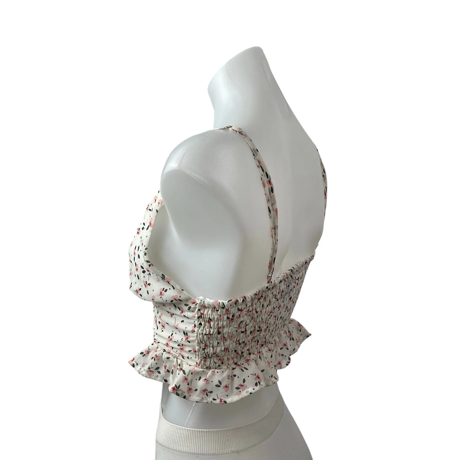 Princess Polly Women's White Floral Sleeveless Smocked Peplum Ruffle Crop Top 8 - Image 3