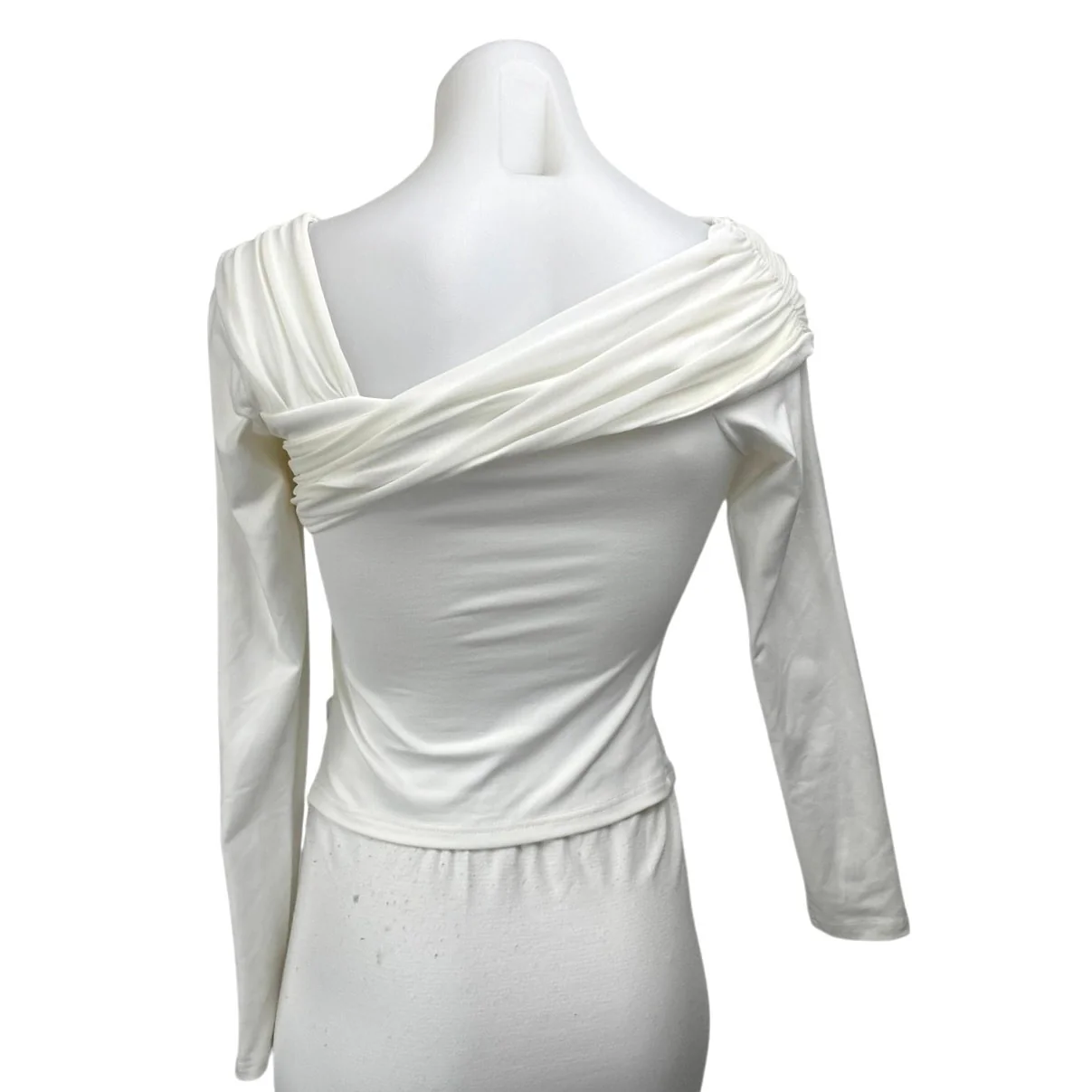 Princess Polly Women's White Long Sleeve Drape Pleated Crop Blouse Top Size 4 - Image 2