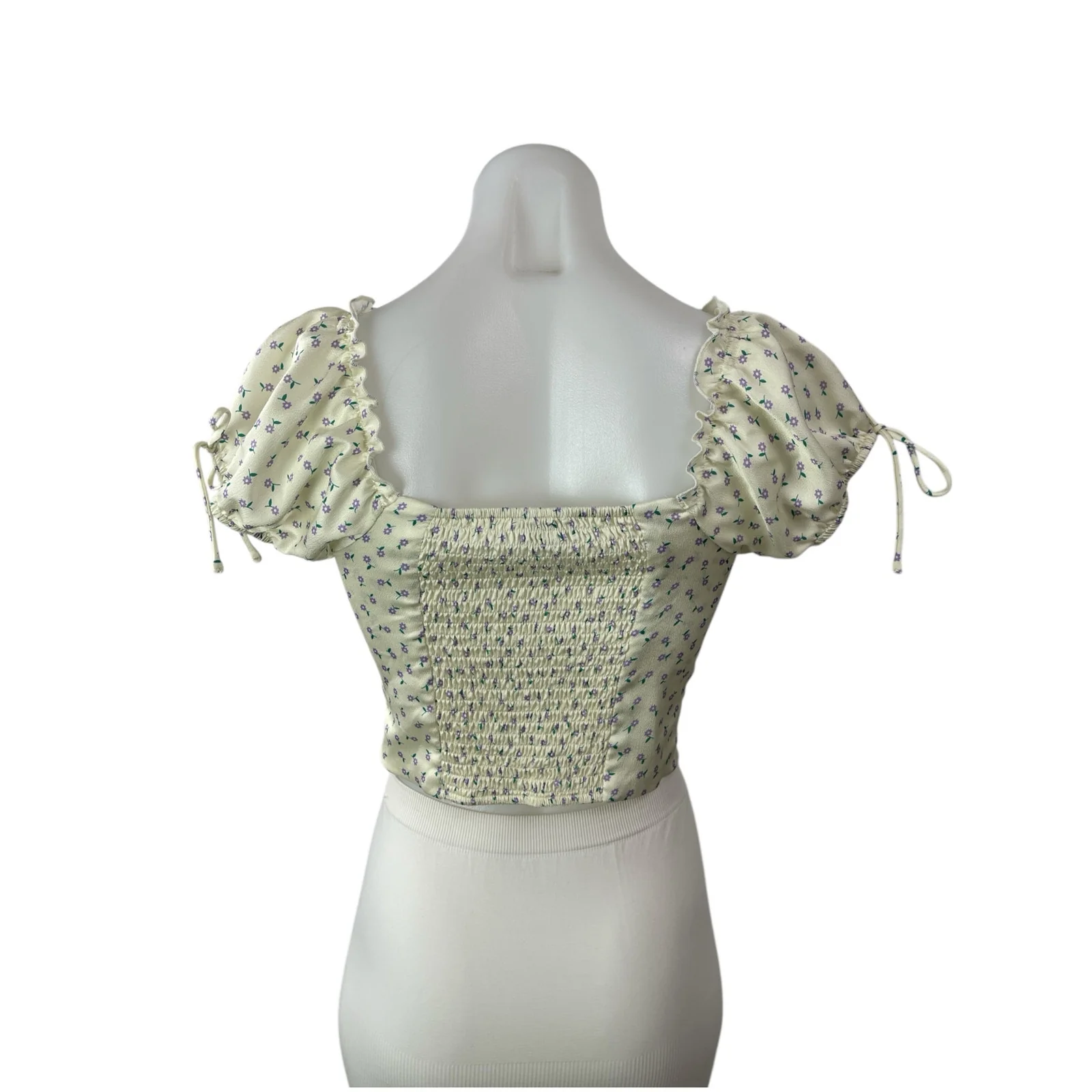 Princess Polly Yellow Floral Short Puff Sleeve Corset Bustier Hook Blouse Top 6 - Image 2