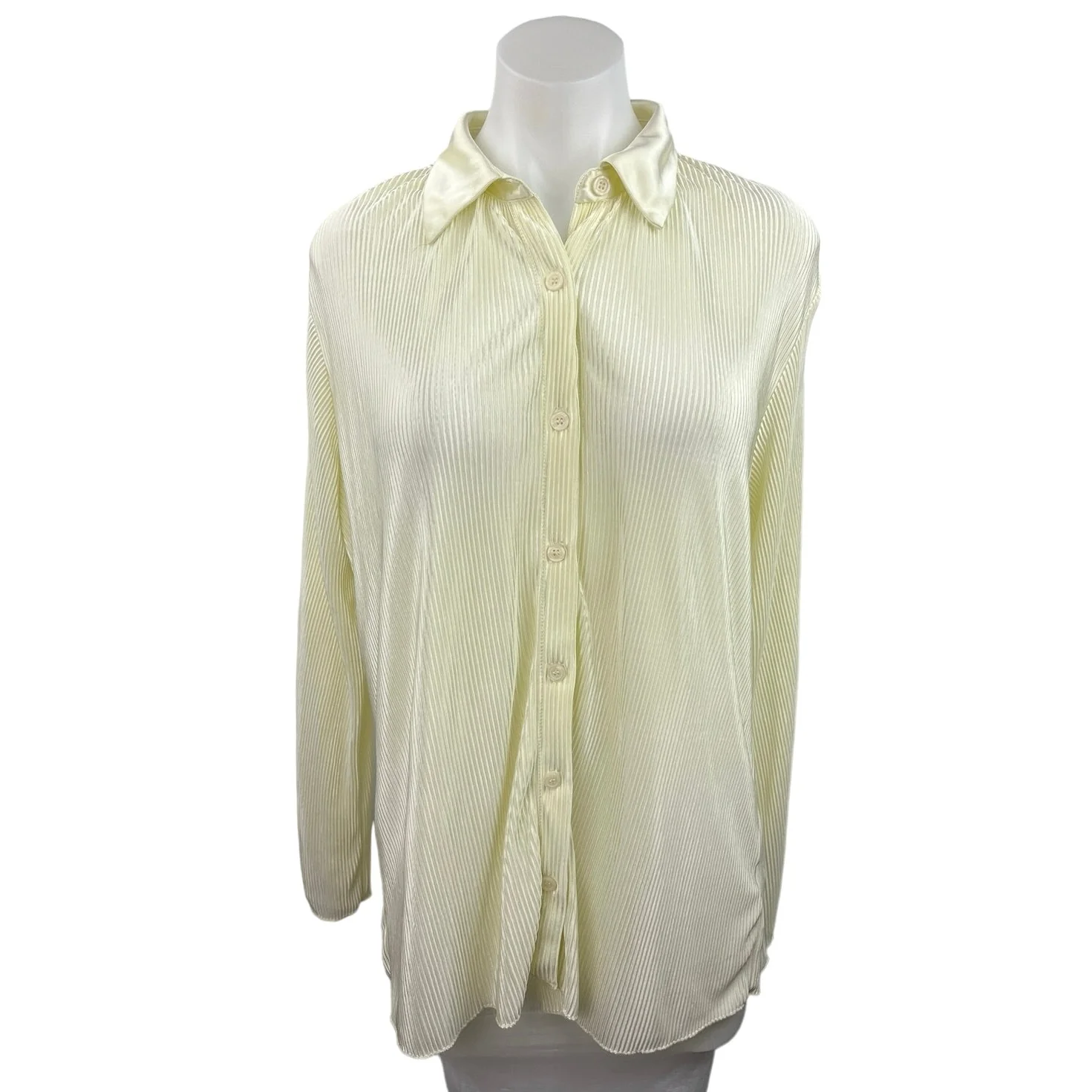 Princess Polly Yellow Satin Pleated Textured Long Sleeve Blouse Shirt Top Size 4