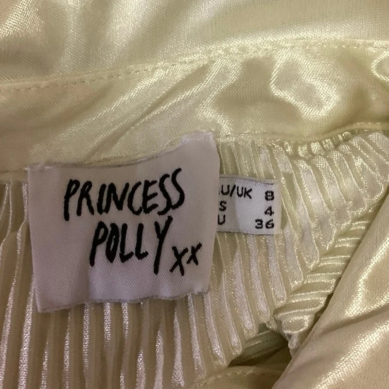Princess Polly Yellow Satin Pleated Textured Long Sleeve Blouse Shirt Top Size 4 - Image 4