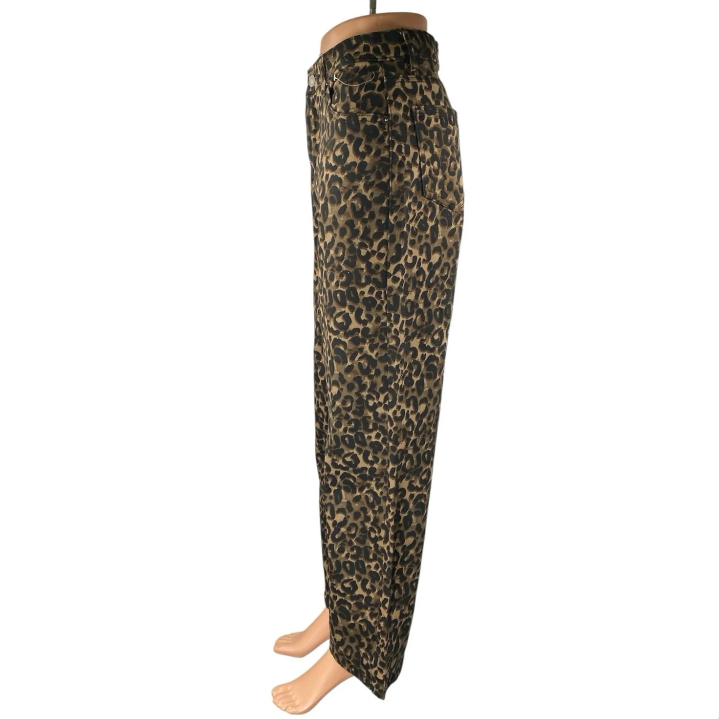 Project Rebel Tan Black Leopard High Waisted Wide Leg Baggy Trousers Pants Sz S - Image 2