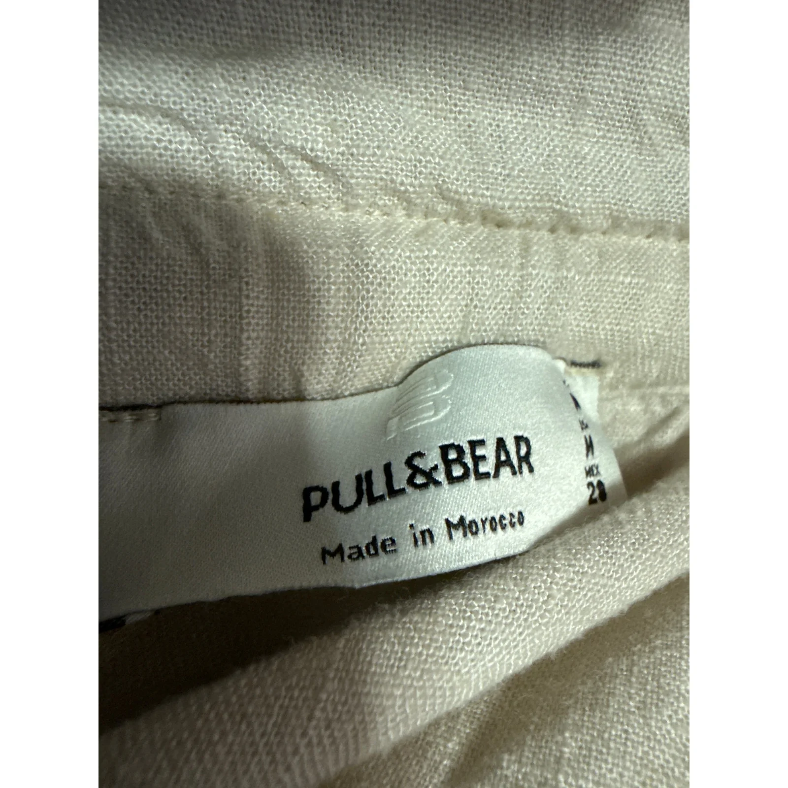 Pull & Bear White Linen High Waist Tapered Paperbag Trousers Jogger Pants Size M - Image 4