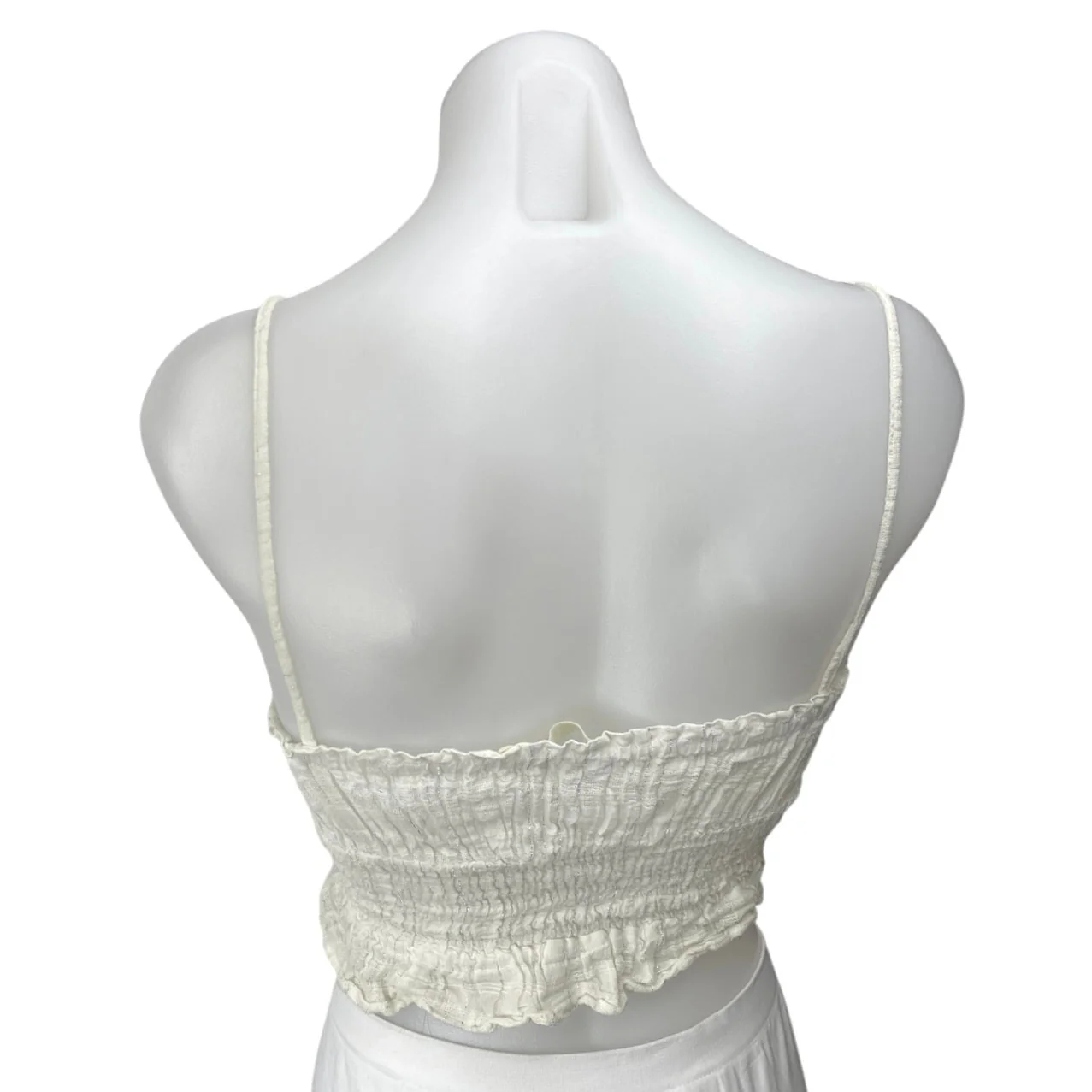 Pull & Bear White Metallic Sleeveless Smocked Cami Camisole Crop Tank Top Size S - Image 2