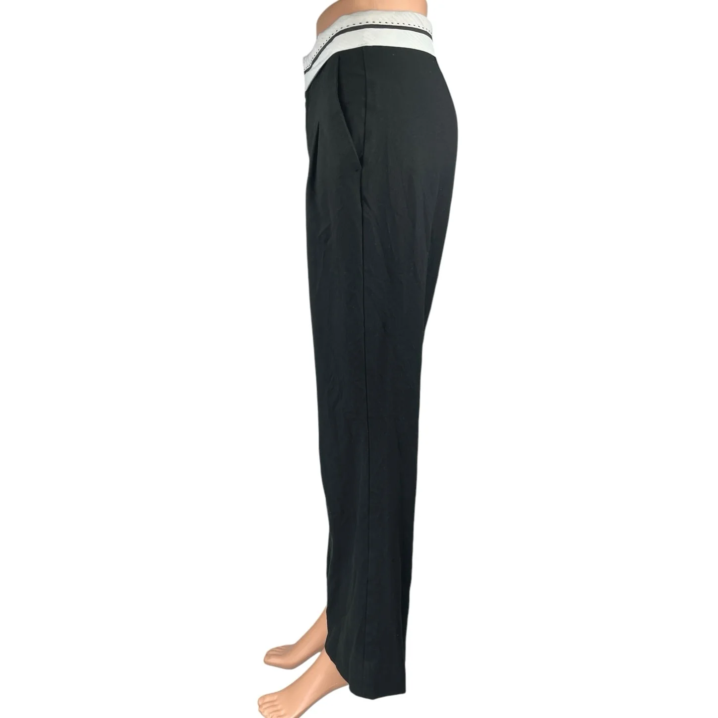 Pull&Bear Women's Black High Waist Pleated Straight Wide Leg Trousers Pants XS - Image 2
