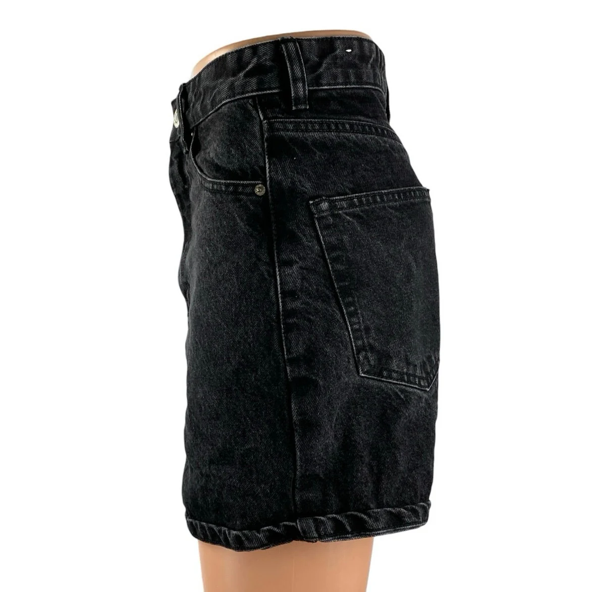 Pull & Bear Women's Black High Waisted Boyfriend Straight Denim Jean Shorts Sz 2 - Image 2