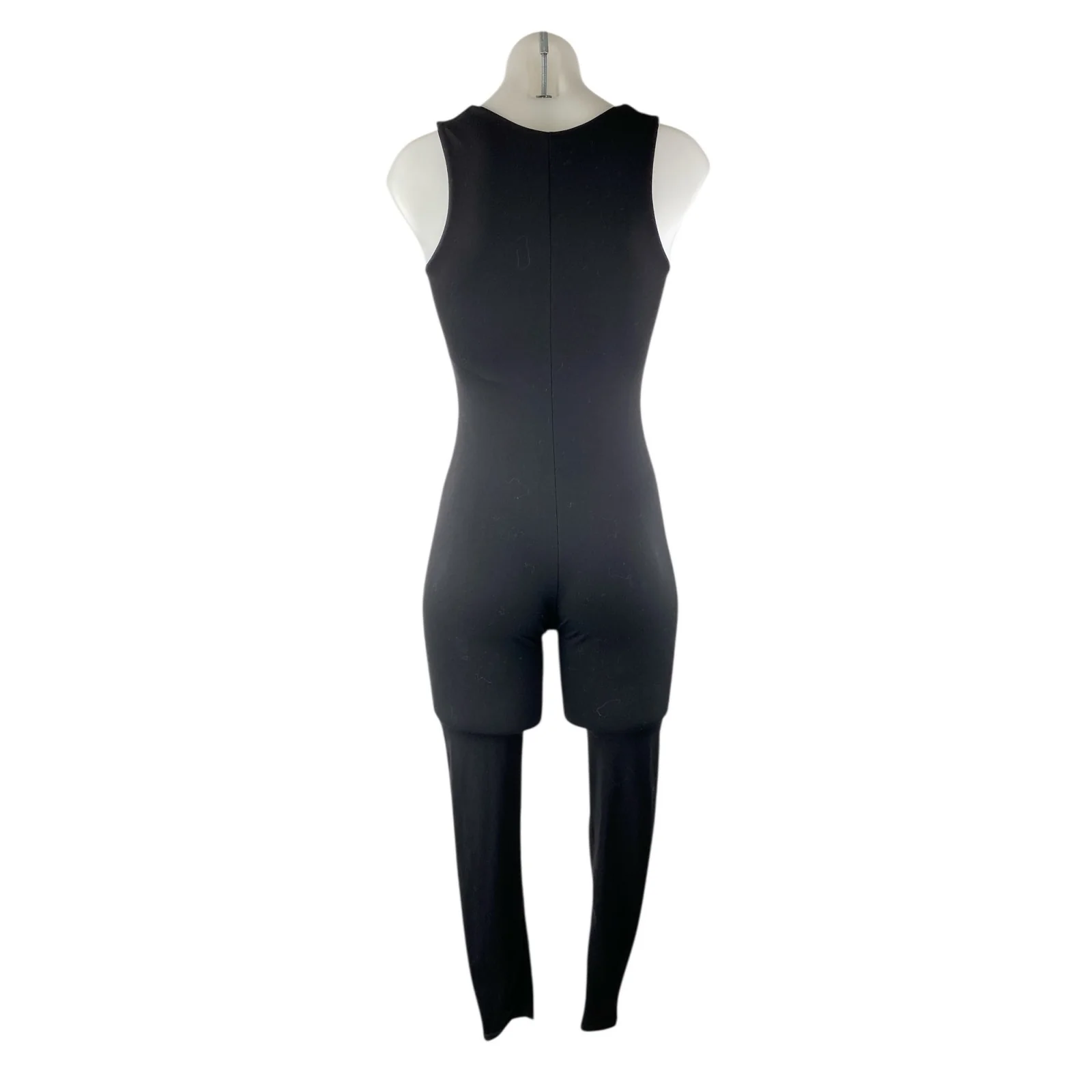 Qinsen Women's Black Sleeveless Square Neck Skinny Activewear Yoga Jumpsuit Sz S - Image 2