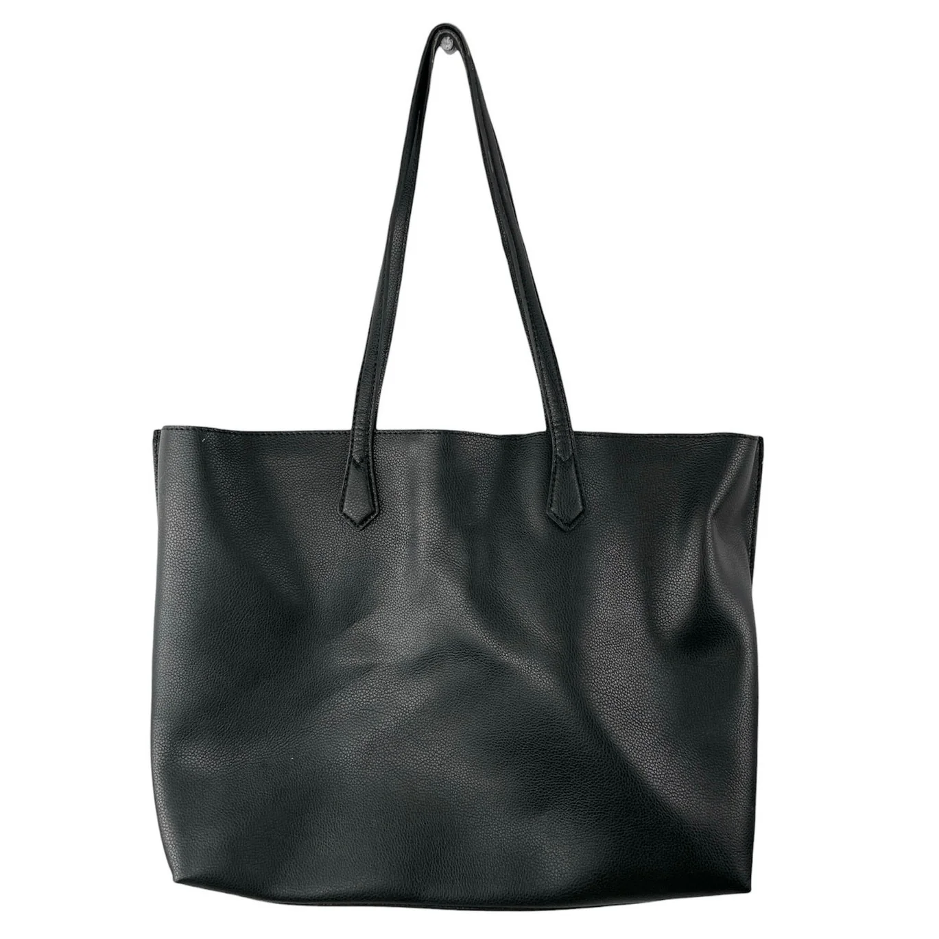 Quince Black Italian Leather Triple Compartment Laptop Shopper Tote Handbag OS