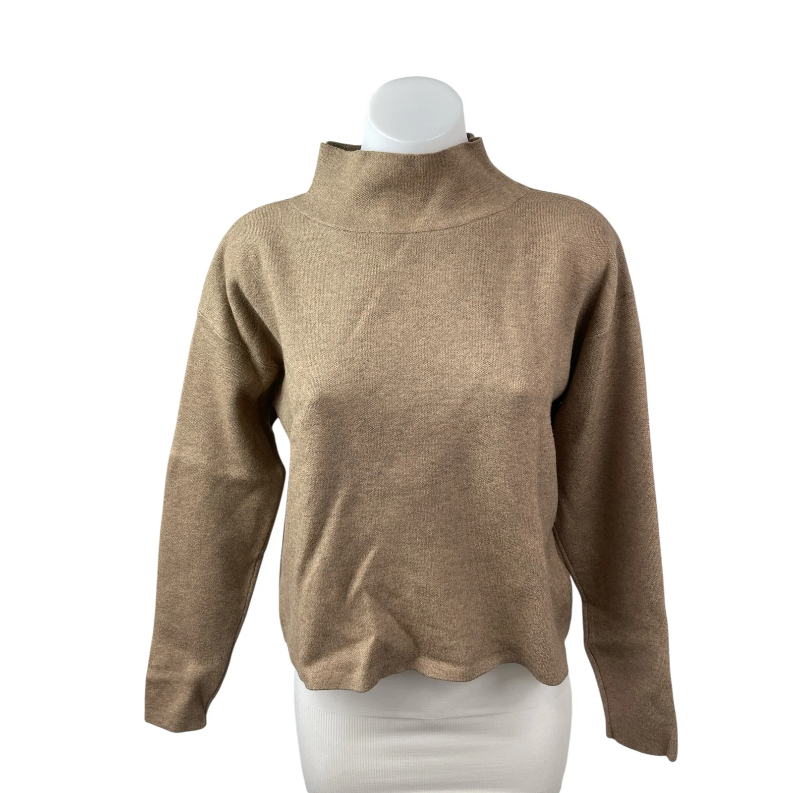 Quince Women's Tan Long Sleeve Mock Neck Knit Sweatshirt Sweater Top Size XS