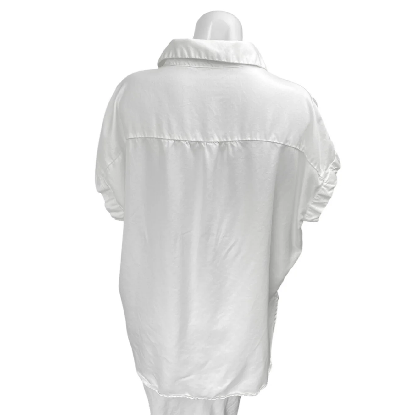Quince Women's White Short Sleeve Collared Button Down Blouse Shirt Top Size M - Image 2