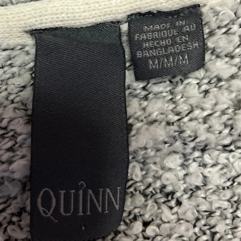 Quinn Gray Boucle Knit Long Sleeve Open Front Pockets Cardigan Sweater Top M - Image 3