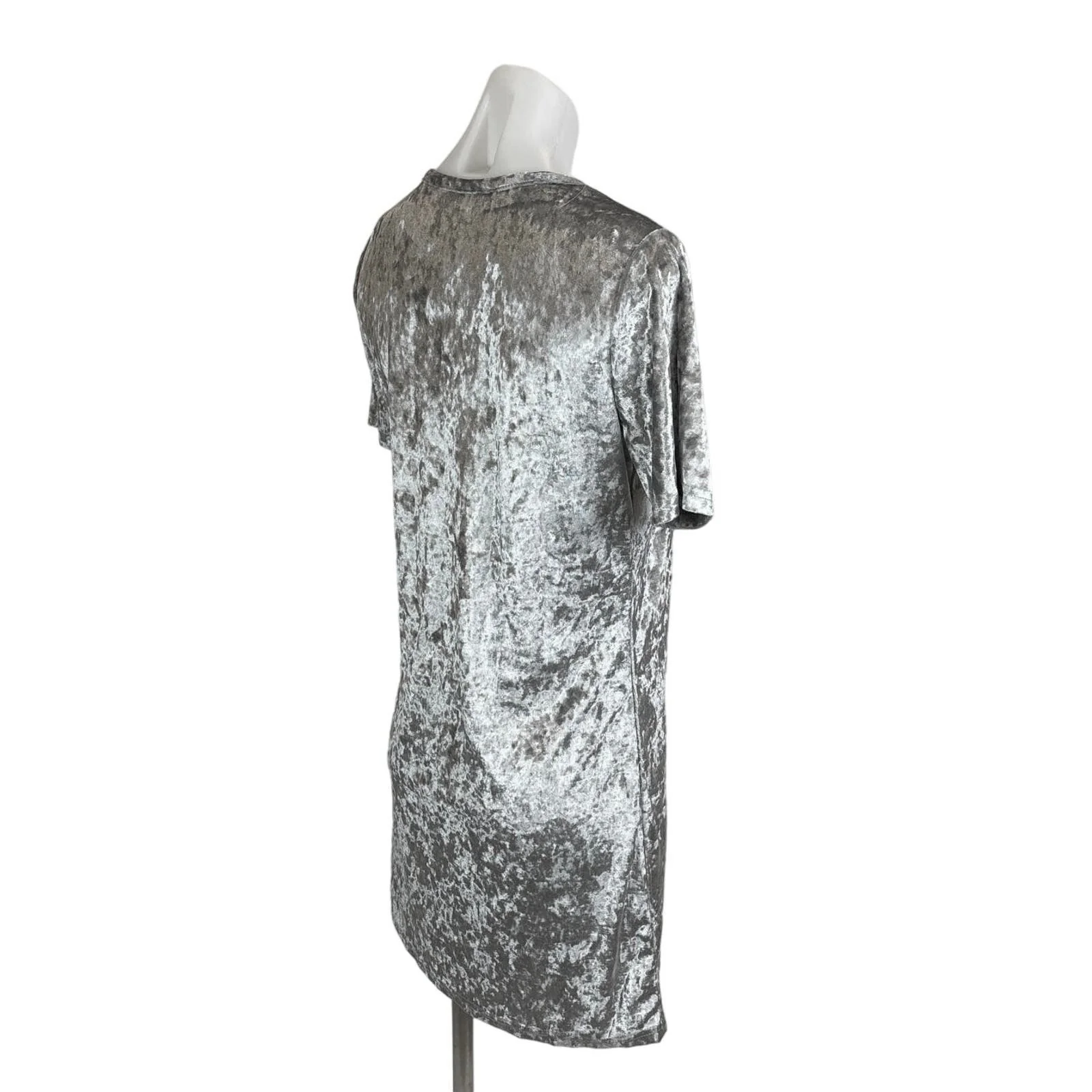 R. Vivimos Women's Silver Metallic Velvet Crew Neck Short Sleeve Shift Dress S - Image 3