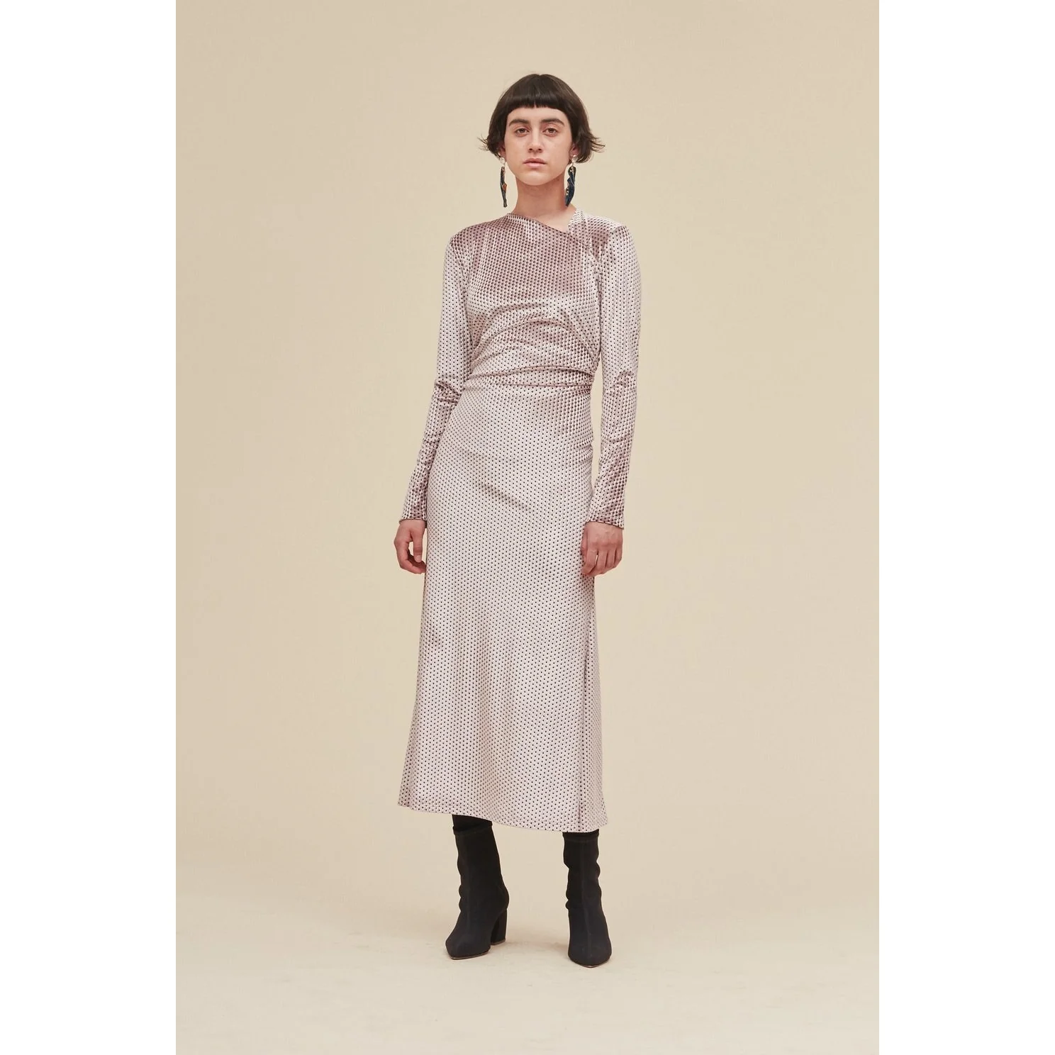 Rachel Comey Surveillance Pink Velvet Velour Long Sleeve Ruched Midi Dress Sz 4 - Image 2