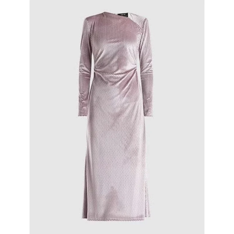 Rachel Comey Surveillance Pink Velvet Velour Long Sleeve Ruched Midi Dress Sz 4 - Image 3