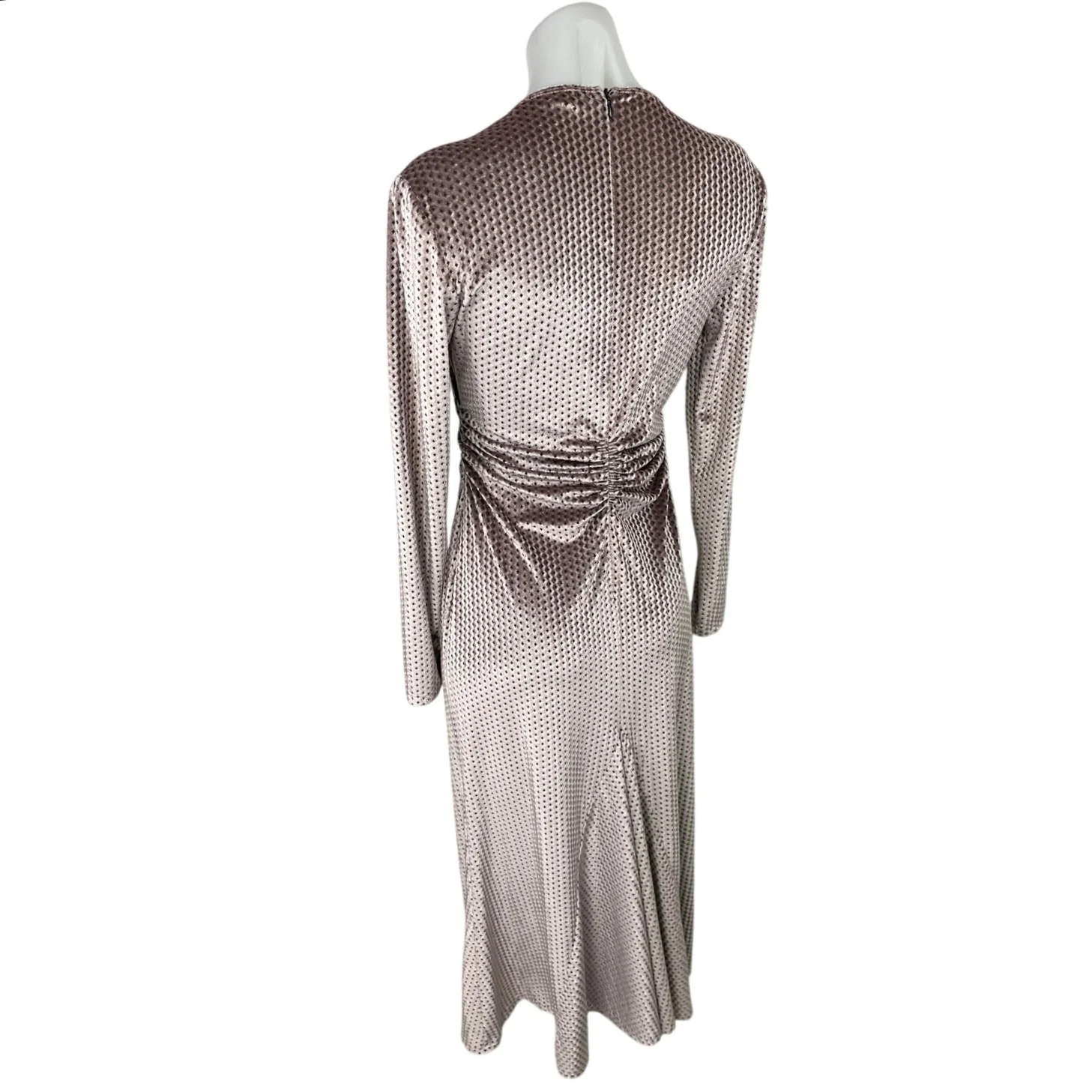 Rachel Comey Surveillance Pink Velvet Velour Long Sleeve Ruched Midi Dress Sz 4 - Image 4