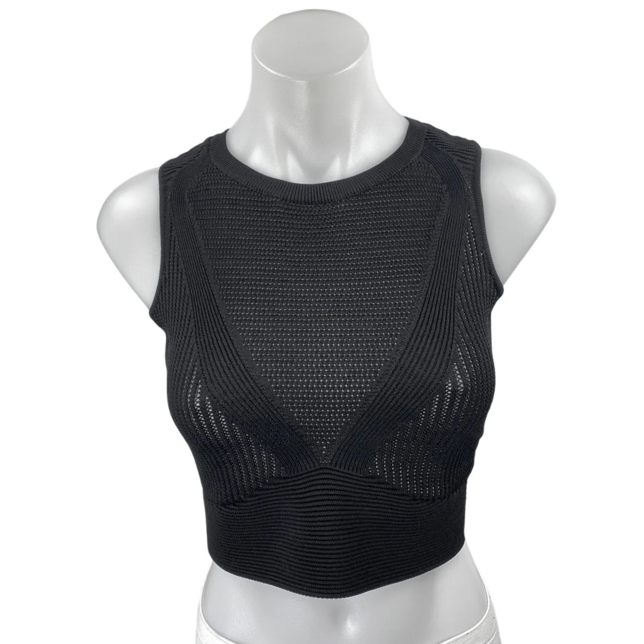 Rachel Roy Black Mesh Knit Sleeveless Sheer Cami Camisole Crop Tank Top Size XS