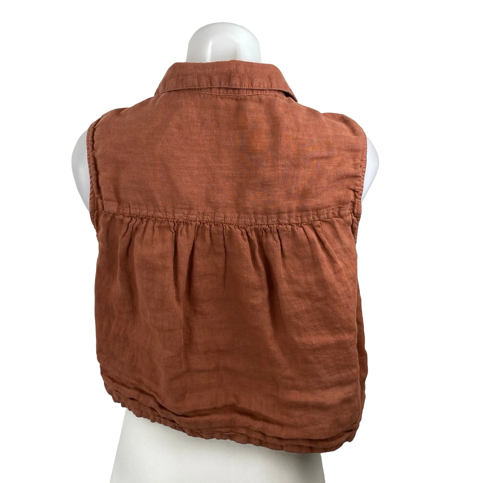 Rachel Zoe Brown 100% Linen Sleeveless V Neck Button Down Crop Shirt Top Size M - Image 4