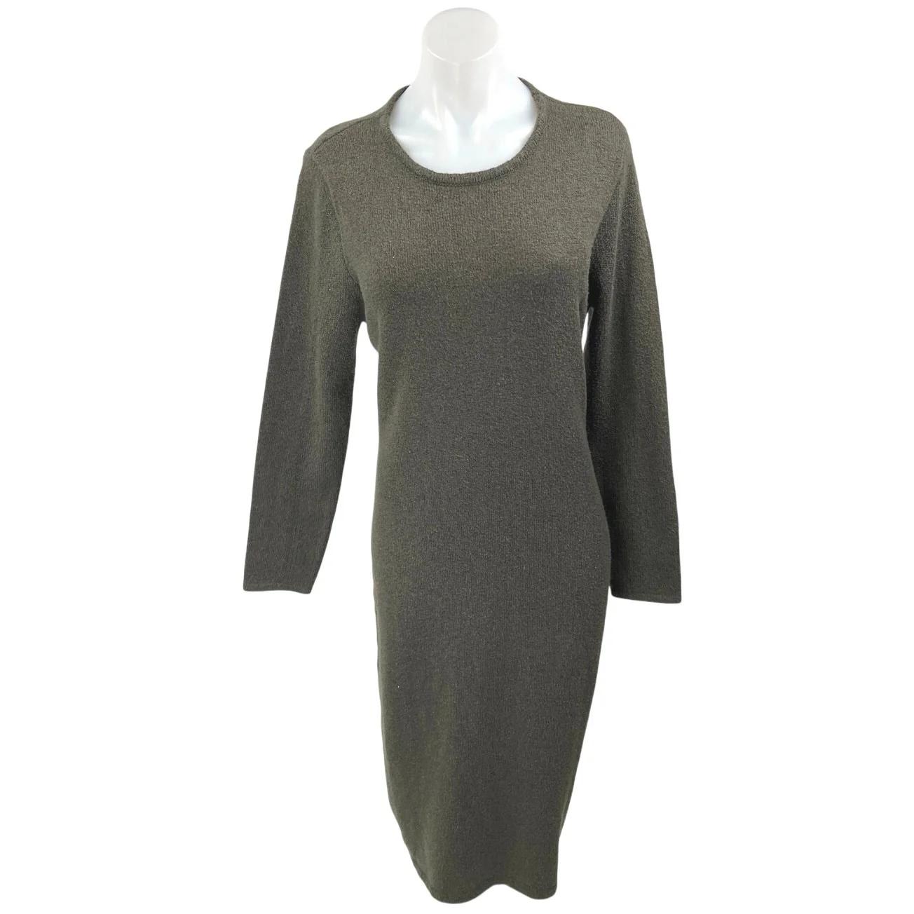 Rachel Zoe Olive Green Knit Long Sleeve Crew Neck Midi Shift Sweater Dress Sz XL