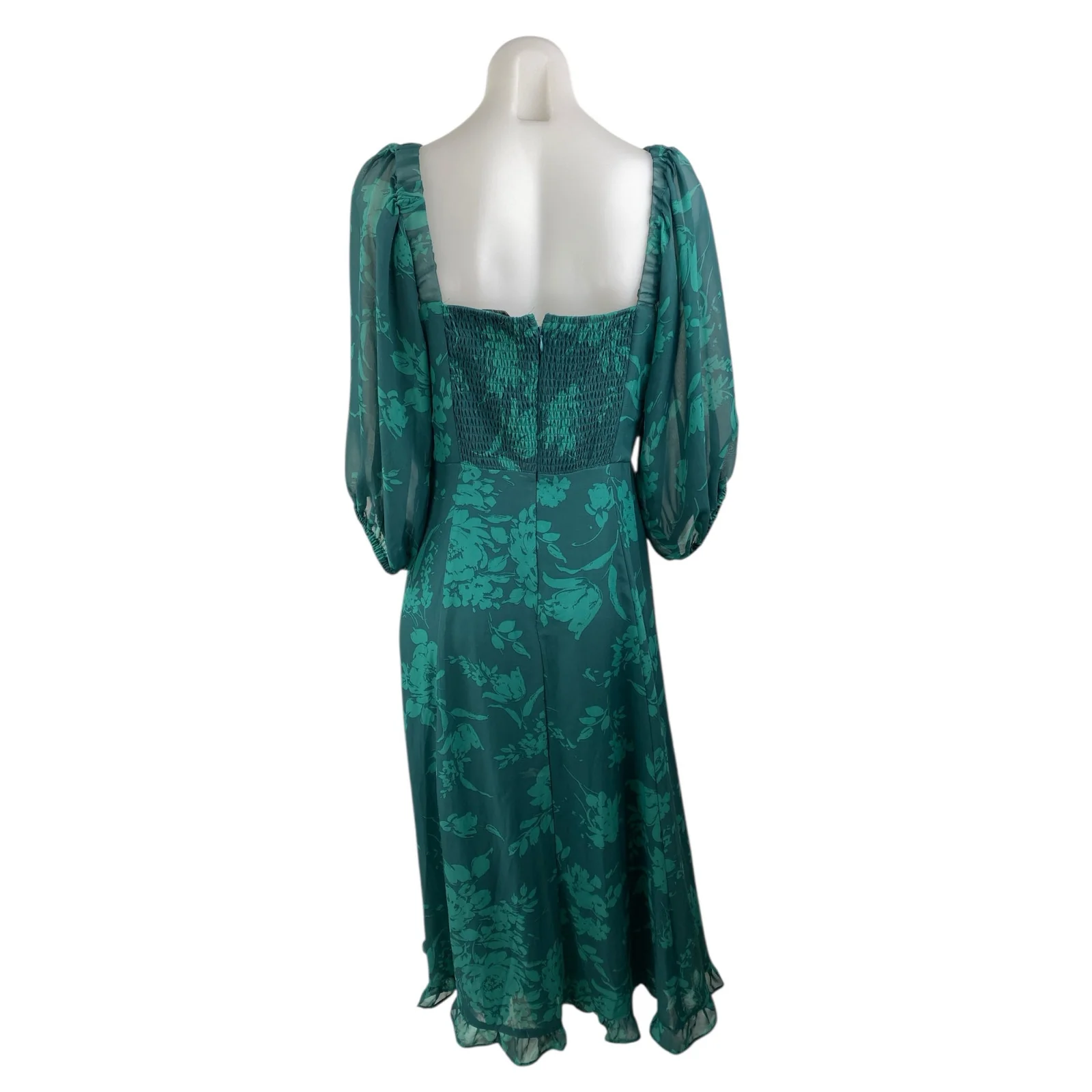 Rachel Zoe Women's Green Floral 3/4 Puff Sleeves Ruffled Midi A-Line Dress Sz 6 - Image 2