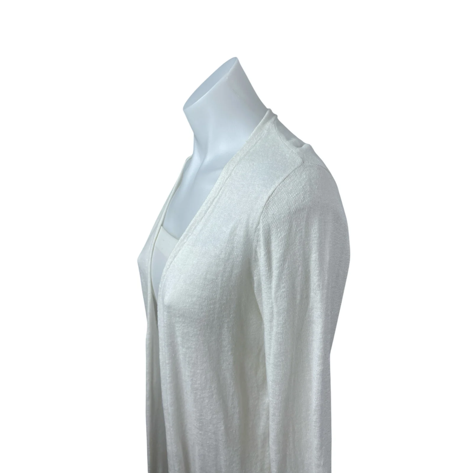 Rachel Zoe Womens White Linen Long Sleeve Longline Duster Cardigan Sweater Top M - Image 3
