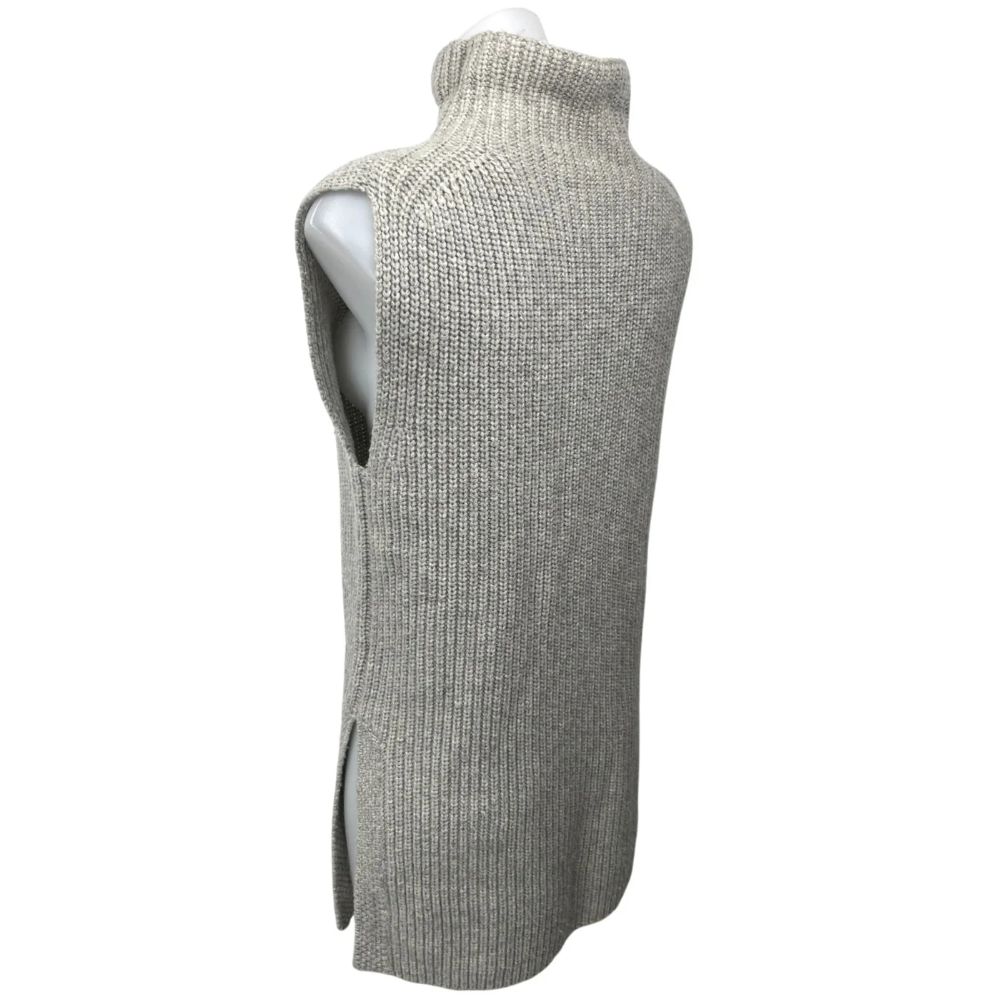 Raffi Women's Gray Wool Sleeveless Chunky Knit Turtleneck Mini Sweater Dress M - Image 2
