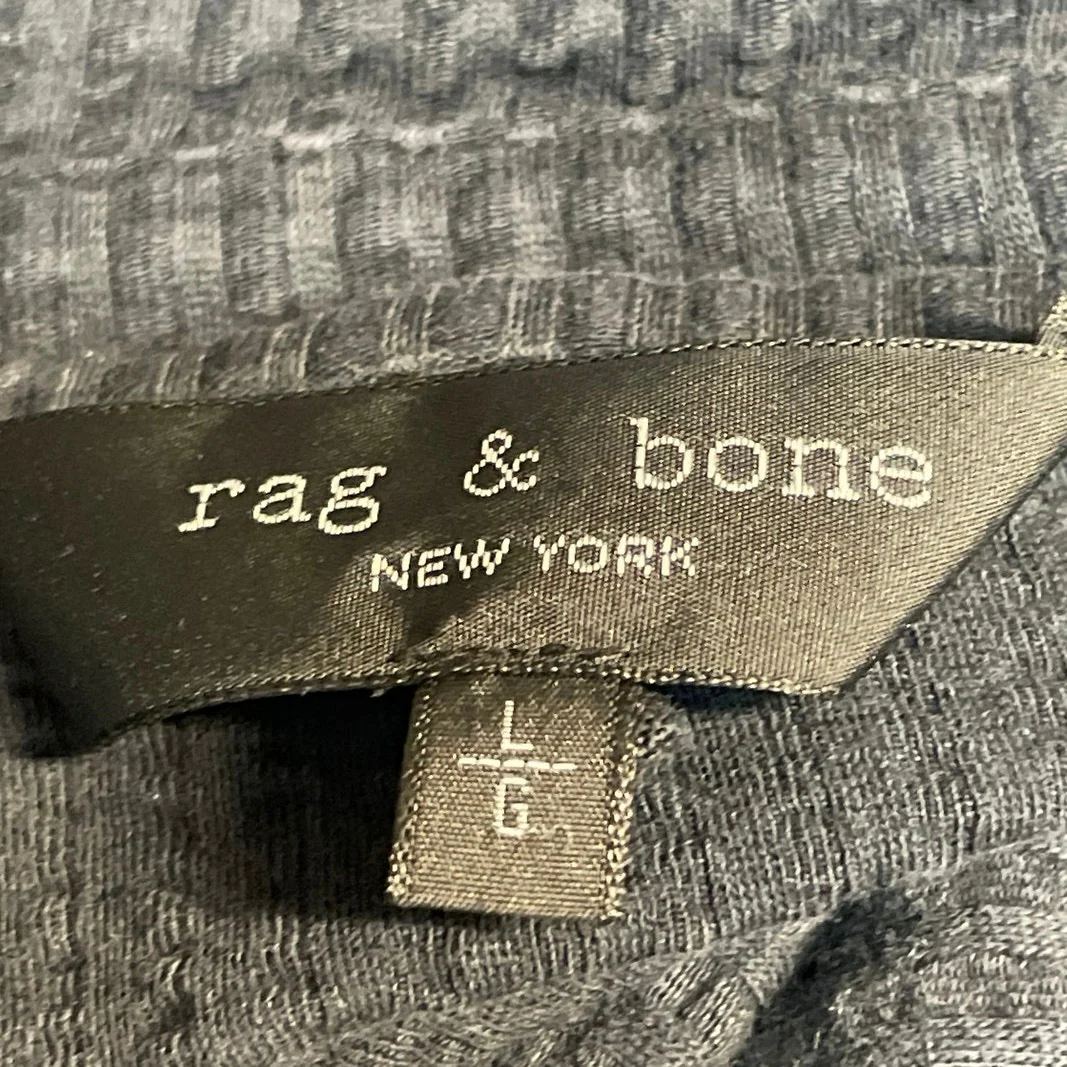 Rag & Bone Men's Blue Textured Short Sleeve Collared Button Down Shirt Top Sz L - Image 4