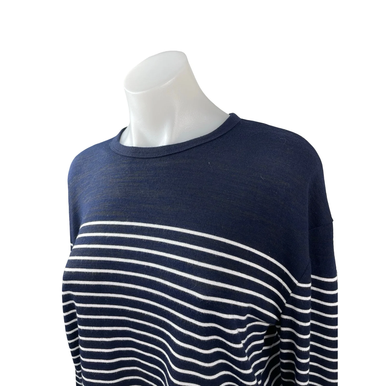 Rag & Bone Women's Navy Blue Striped Long Sleeve Boxy Knit Sweater Top Size S - Image 3