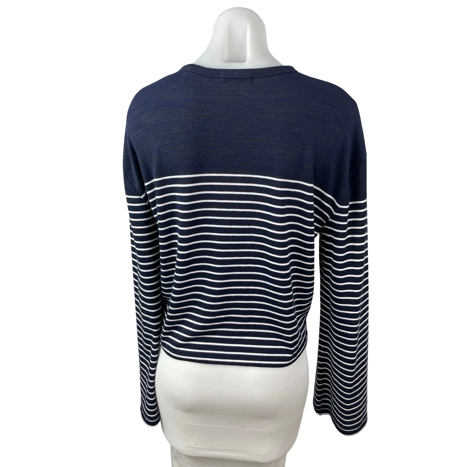 Rag & Bone Women's Navy Blue Striped Long Sleeve Boxy Knit Sweater Top Size S - Image 4