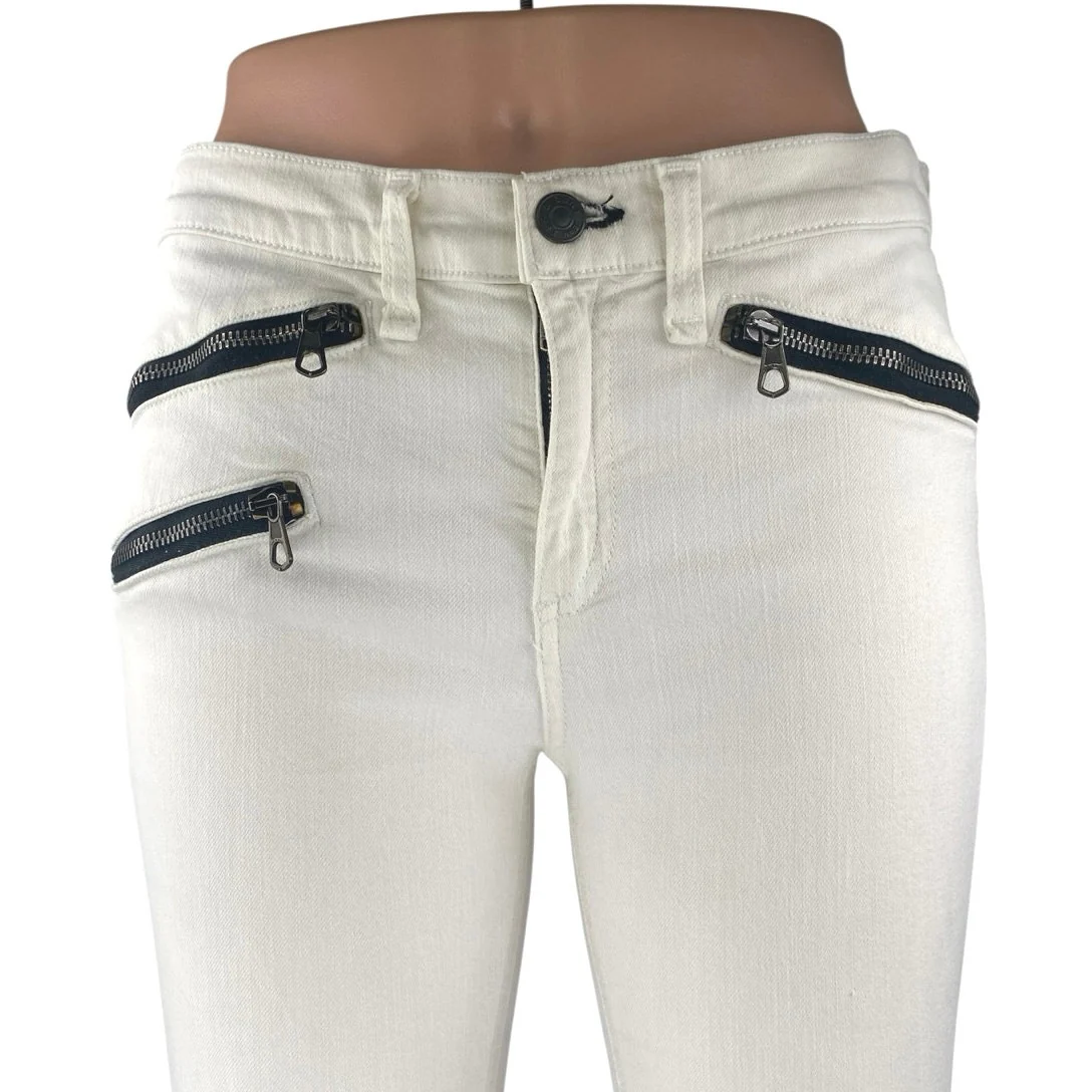 Rag & Bone Women's White Skinny Leg Mid Rise Zipper Biker Denim Jeans Pants 29 - Image 4