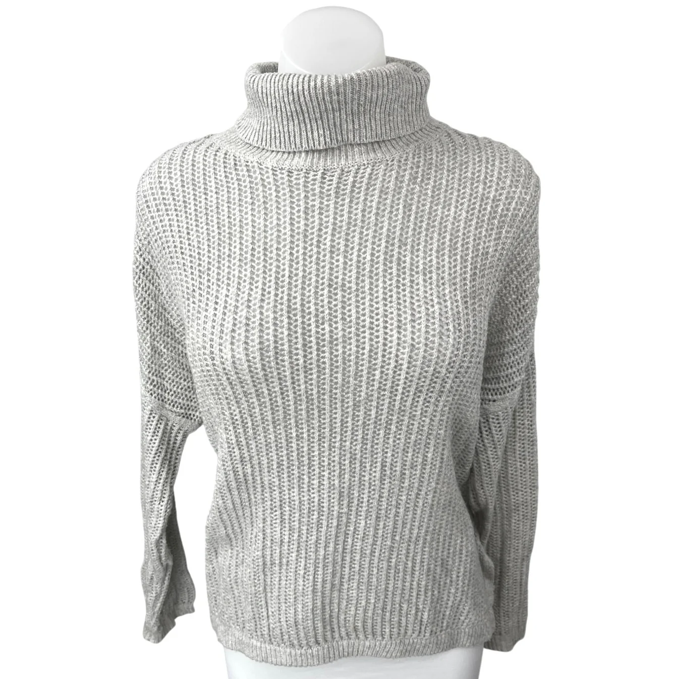 Rag Poets Gray Ribbed Knit Foldover Turtleneck Dolman Pullover Sweater Top Sz S