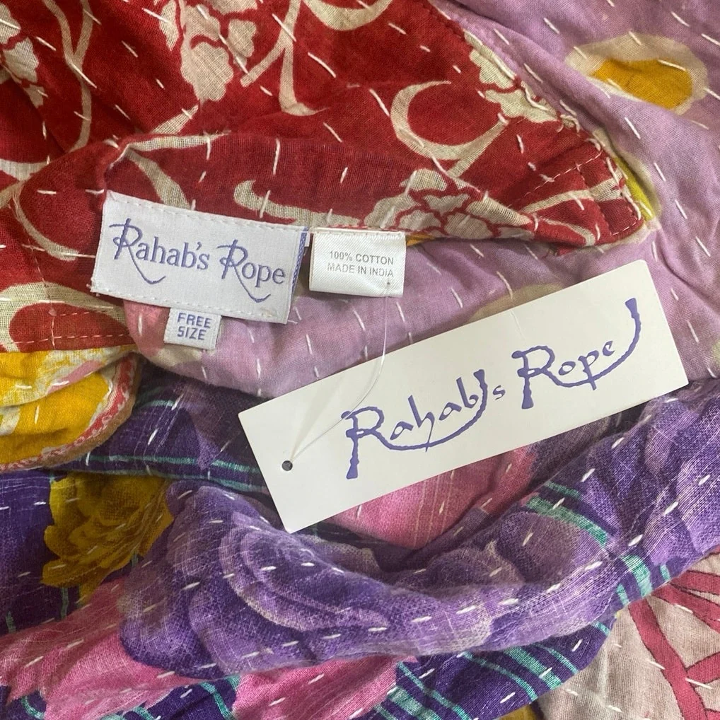 Rahab's Rope Reversible Kantha Stitch Midi Kaftan Duster Coat Jacket Free Size - Image 5