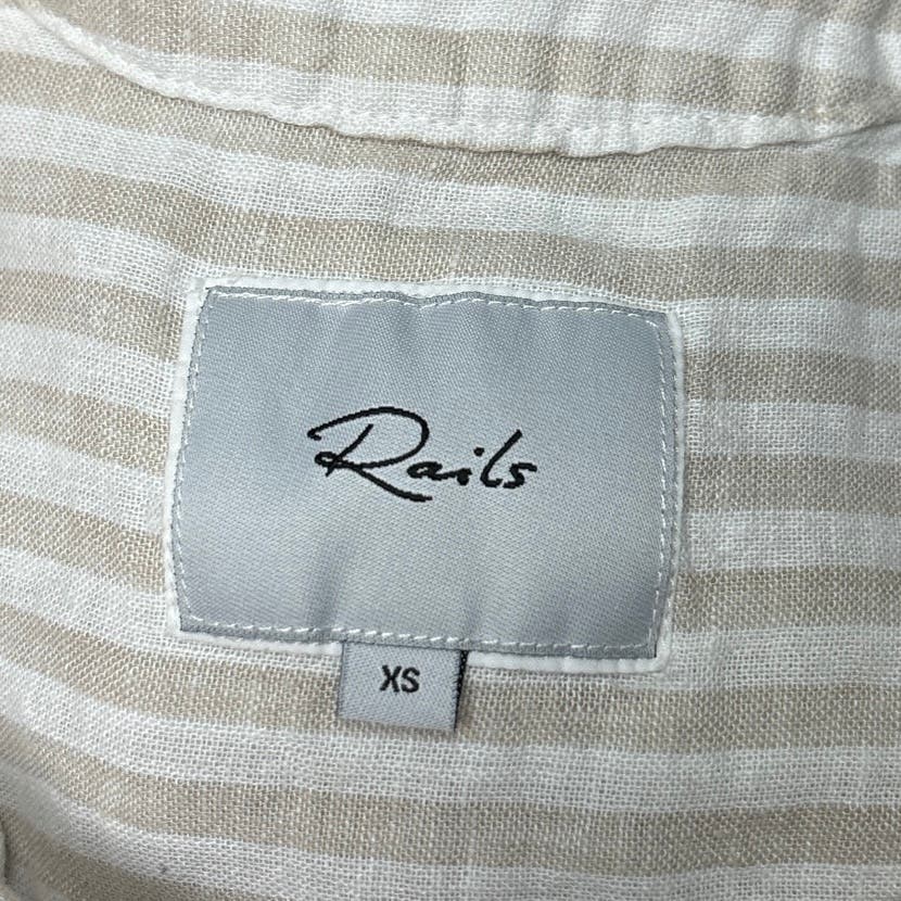 Rails White Beige Angelina Dune Stripe Linen Smocked Button Tiered Dress Size XS - Image 8