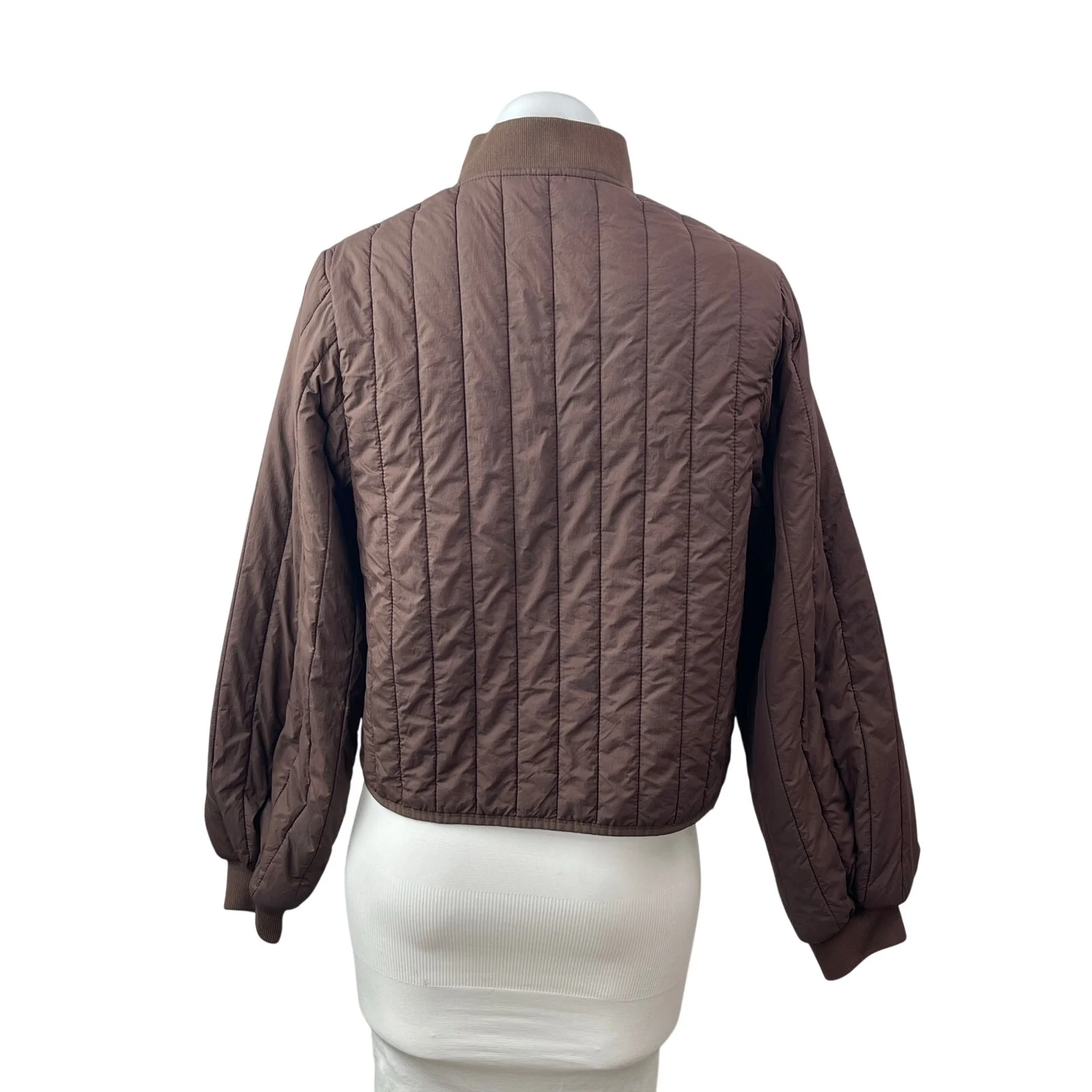 Rains Banja Liner Brown Quilted Long Sleeve Collared Sporty Bomber Coat Jacket S - Image 4