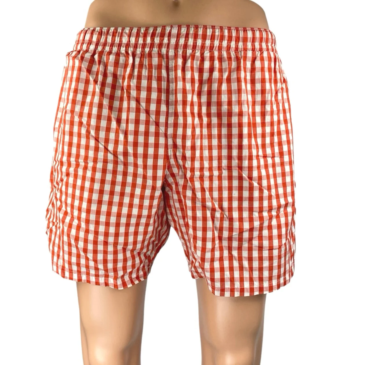Ralph Lauren Men's Red White Checkered Plaid Beach Swim Trunks Board Shorts M