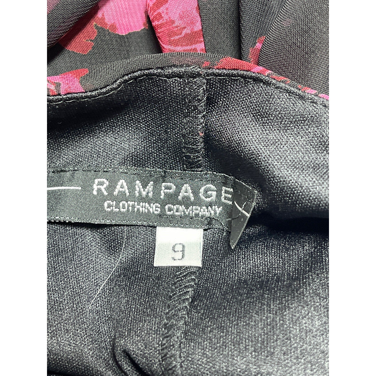 Rampage Black Pink Floral Sleeveless Asymmetrical Mini Cami Tank Slip Dress Sz 9 - Image 4
