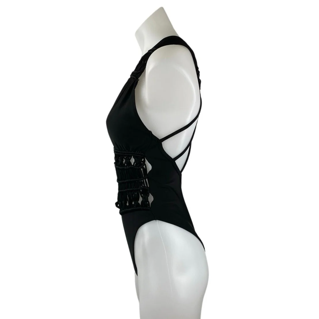 Ramy Brook Chiara Black Sleeveless Crochet V-neck Strappy One Piece Swimsuit XS - Image 2
