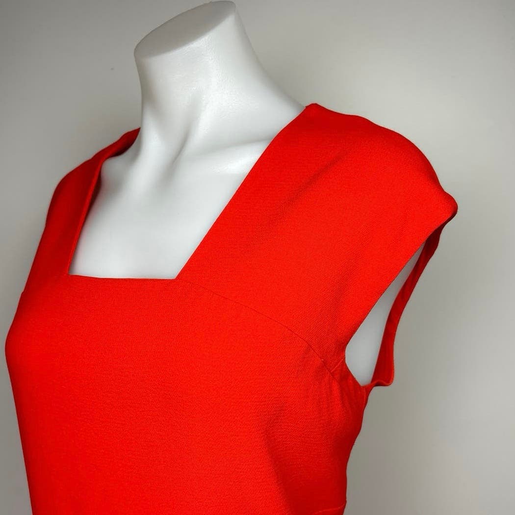 Raoul Orange Red Sleeveless Square Neck Career Office Work Midi Sheath Dress 14 - Image 4