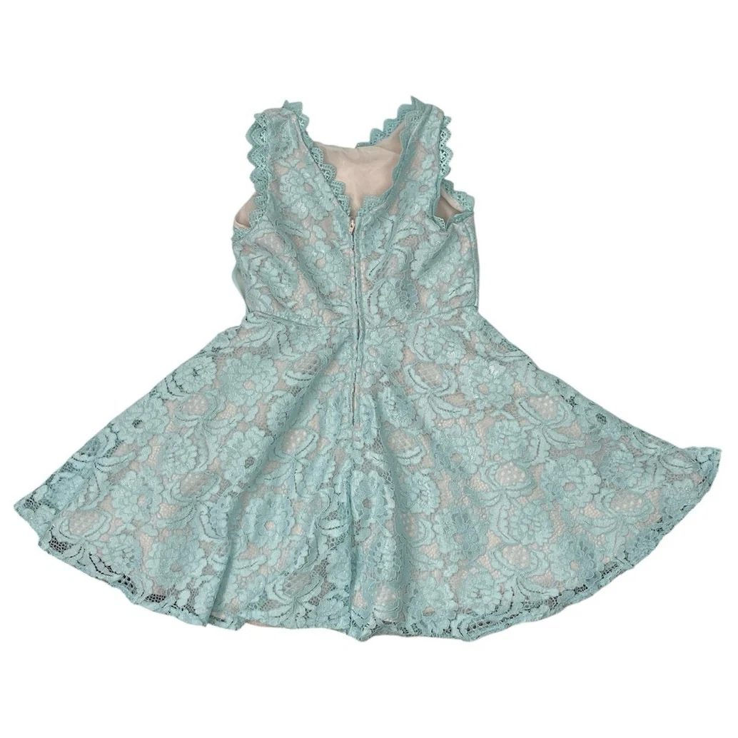 Rare Editions Girls Mint Green Floral Lace Sleeveless Fit & Flare Dress Size 8 - Image 2