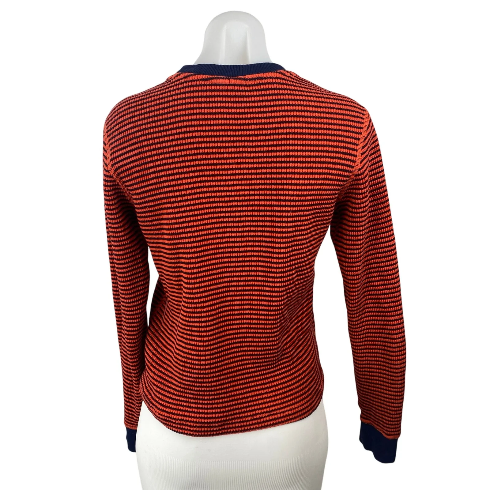 Re/Done Women's Red Ribbed Knit Striped Crewneck Long Sleeve Sweater Top Size S - Image 4