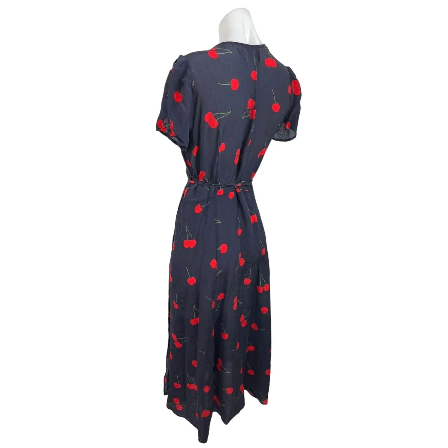 Réalisation Par Teale Wild Cherry Blue 100% Silk V-Neck Midi Wrap Dress Size XL - Image 2