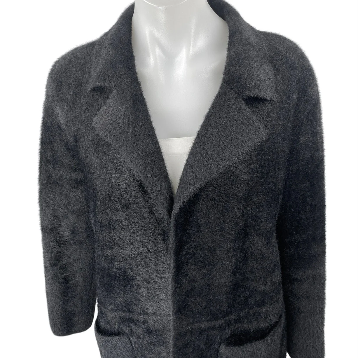 Rebecca Elliot Women's Black Faux Fur Long Sleeve Collar Trench Coat Jacket Sz S - Image 3